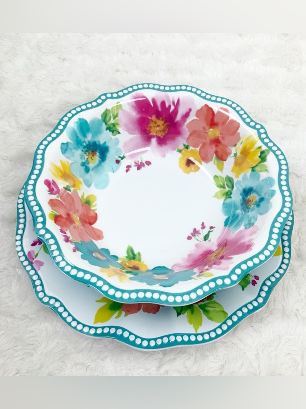 Pioneer Woman Breezy Blossoms Melamine Salad Plate Cereal Bowl Floral Farmhouse